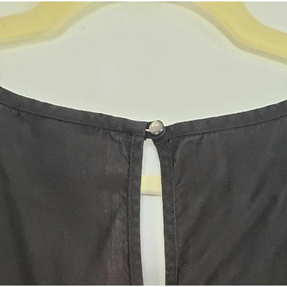 J CREW BLACK LINEN JUMPSUIT CAP SLEEVE V-NECK BACK BUTTON CLOSURE WAIST TIE SZ M - Picture 5 of 5